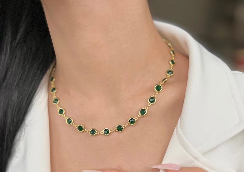 Lana Bezel Choker Necklace - Emerald