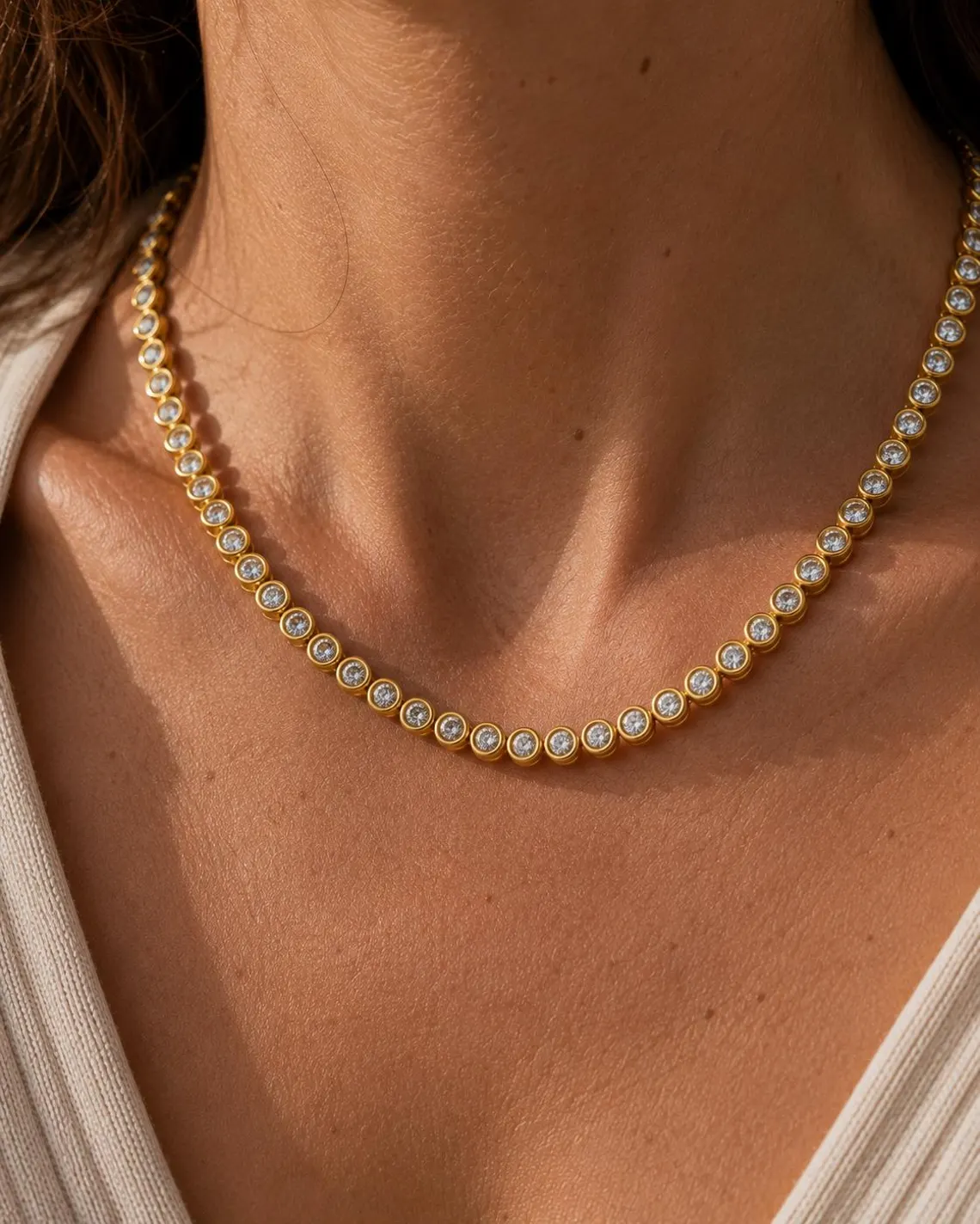 Lana Bezel Choker Necklace - Pearl