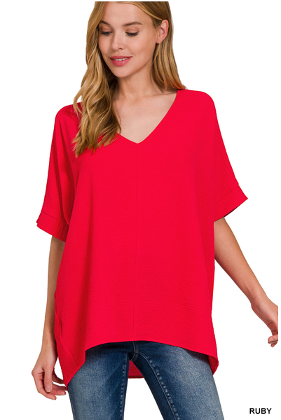 Expecting Fun V-Neck Top (Red)