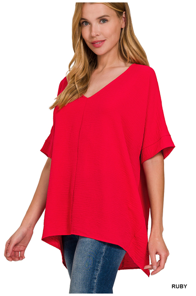 Expecting Fun V-Neck Top (Red)