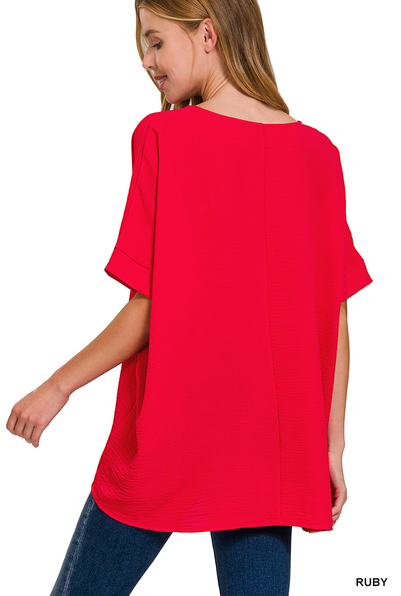 Expecting Fun V-Neck Top (Red)