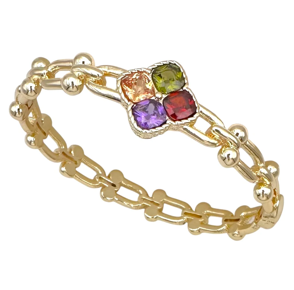 Multi-Stone Flower Bangle Bracelet - Delta Swanky Girl