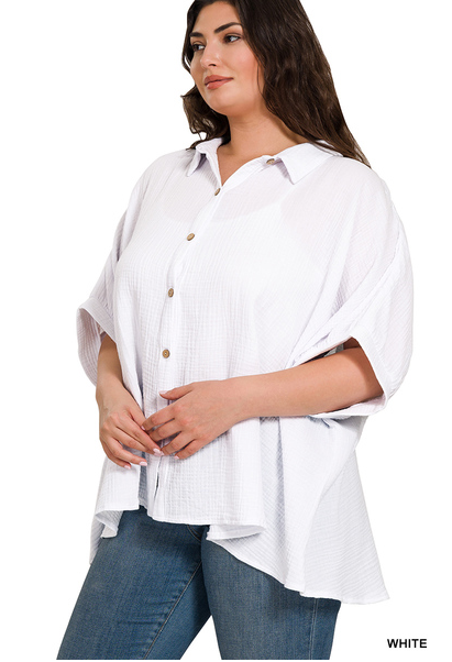 Curvy Sweet Simplicity Button Top (White)