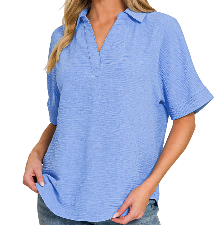 Wildflower Woven Split Neck Top - Delta Swanky Girl