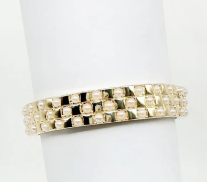 Rosemarie Wristband Stretch Bracelet - Pearl