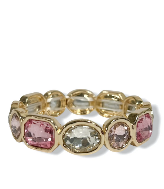 Trio Bezel Set Stretch Bracelet - Pink