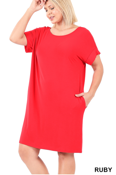 Curvy Last Dance Rolled Sleeve Dress (Red)