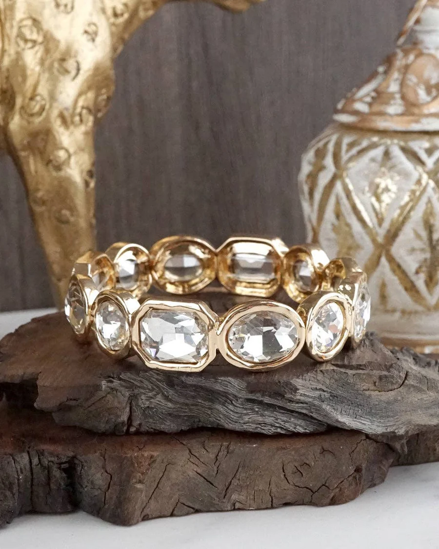 Trio Bezel Set Stretch Bracelet - Clear