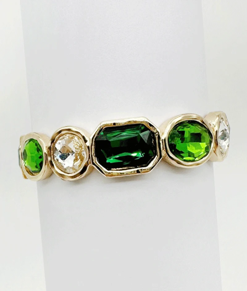 Trio Bezel Set Stretch Bracelet - Emerald