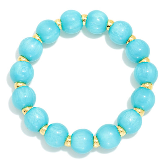 Bloom Resin Bead Stretch Bracelet - Turquoise