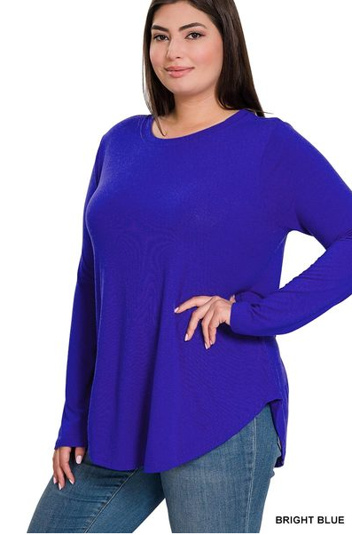 Curvy Fine Jersey Long Sleeve Top (Blue)