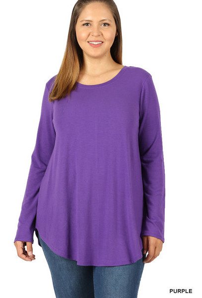 Curvy Fine Jersey Long Sleeve Top (Purple)