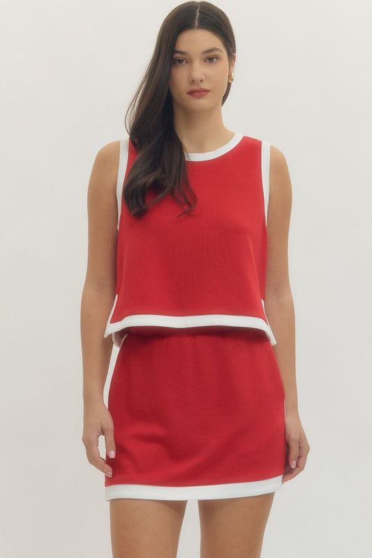 Marina Luxe Two Piece Skirt Set - Red