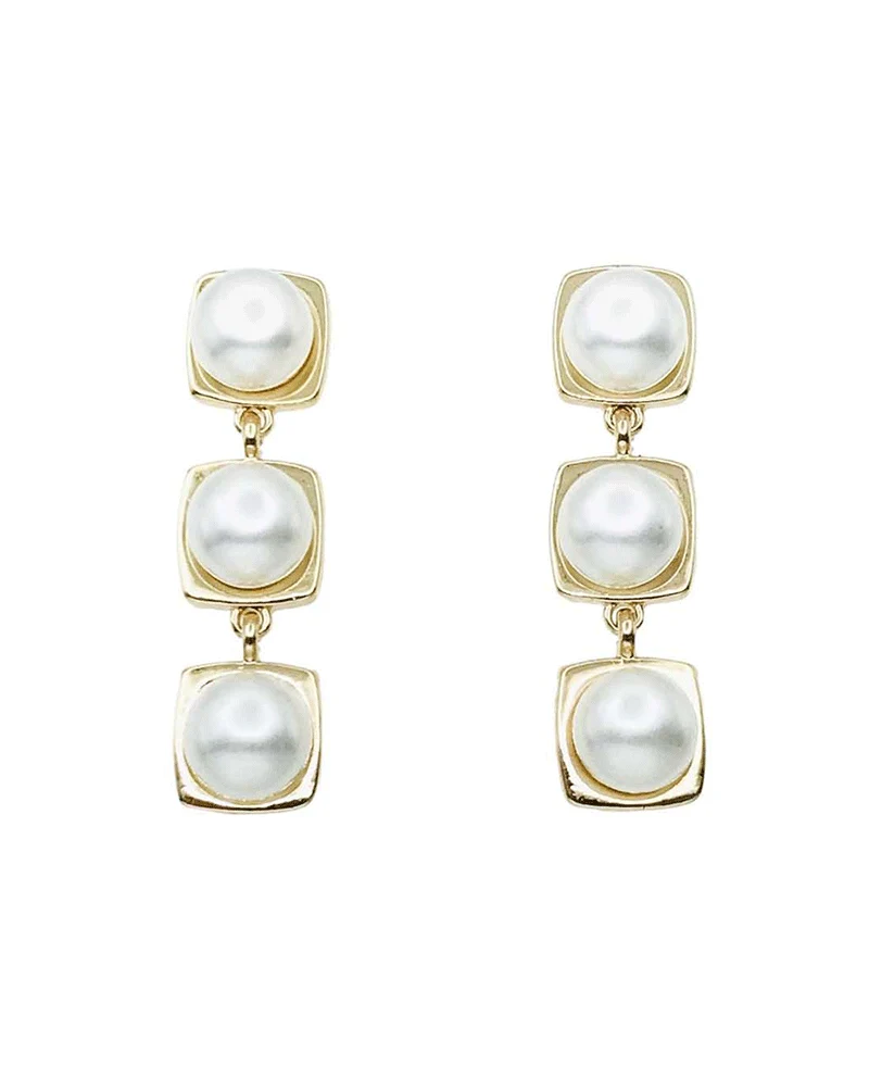 Trio Button Drop Pearl Earring