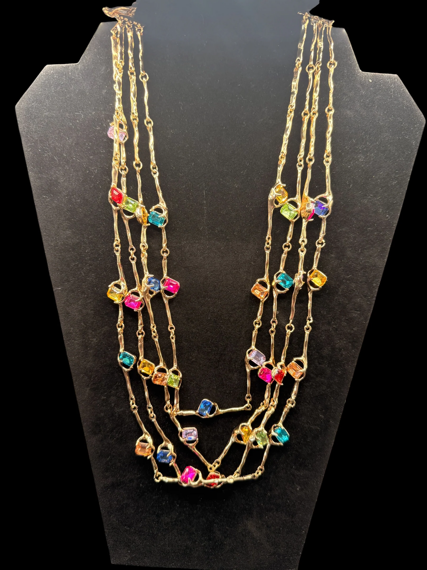 Harlequin Mosaic Layered Gemstone Necklace