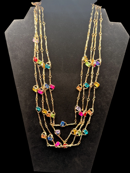 Harlequin Mosaic Layered Gemstone Necklace
