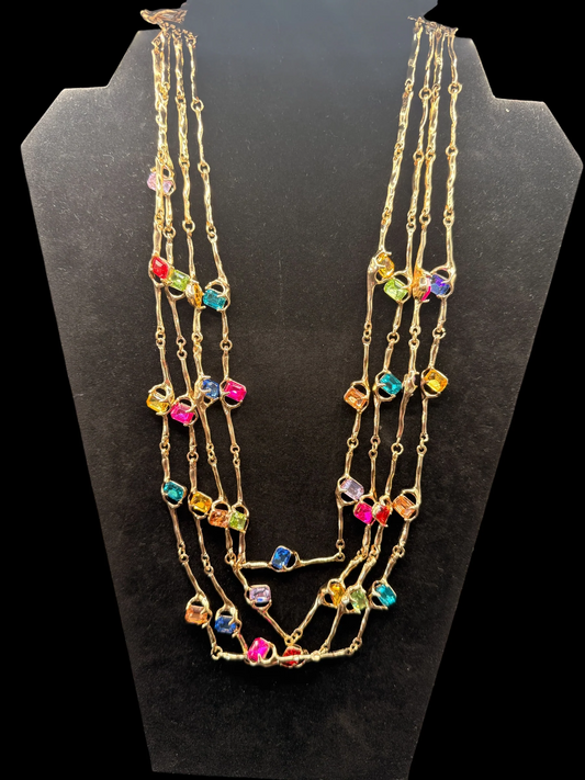 Harlequin Mosaic Layered Gemstone Necklace