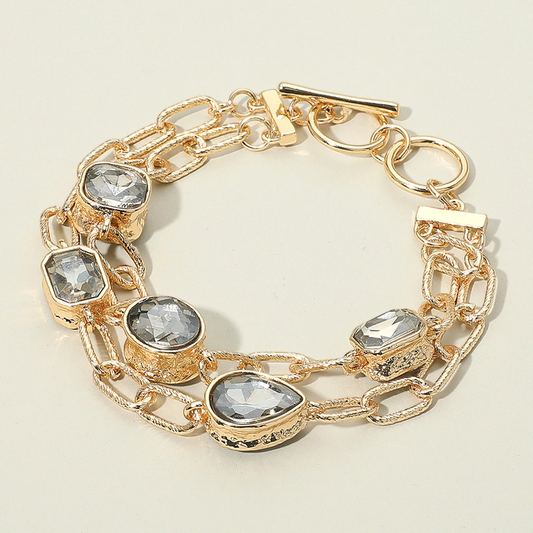 Goldie Faceted Stone Layered Bracelet - Black Diamond