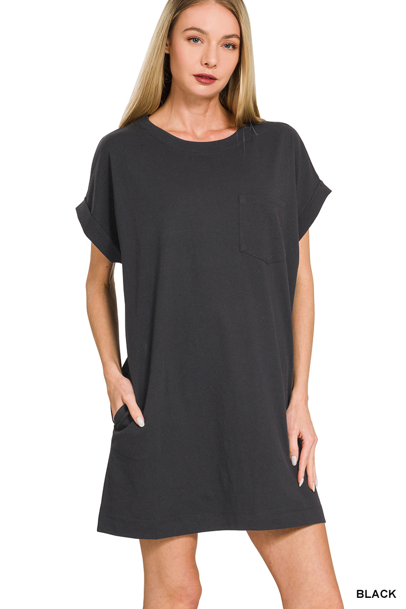 Halo Cotton T-Shirt Dress - Black - Delta Swanky Girl