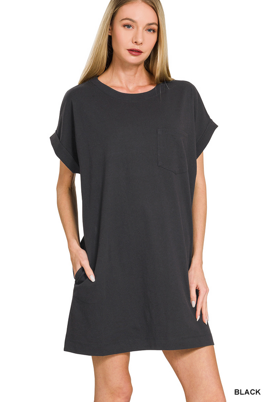 Halo Cotton T-Shirt Dress - Black - Delta Swanky Girl