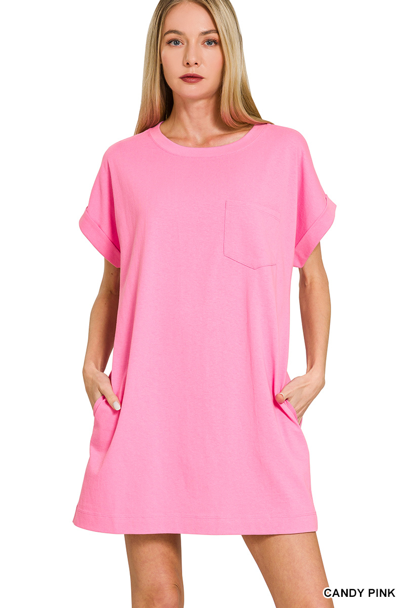 Halo Cotton T-Shirt Dress - Pink - Delta Swanky Girl