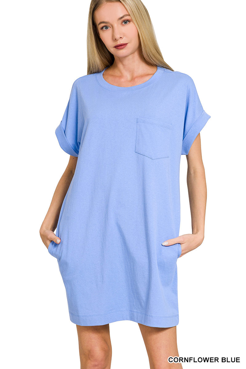 Halo Cotton T-Shirt Dress - Cornflower - Delta Swanky Girl