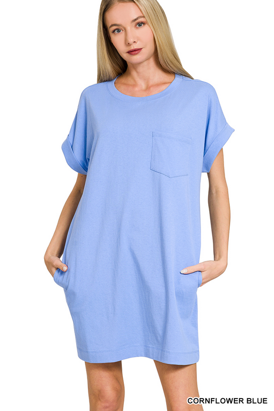 Halo Cotton T-Shirt Dress - Cornflower - Delta Swanky Girl