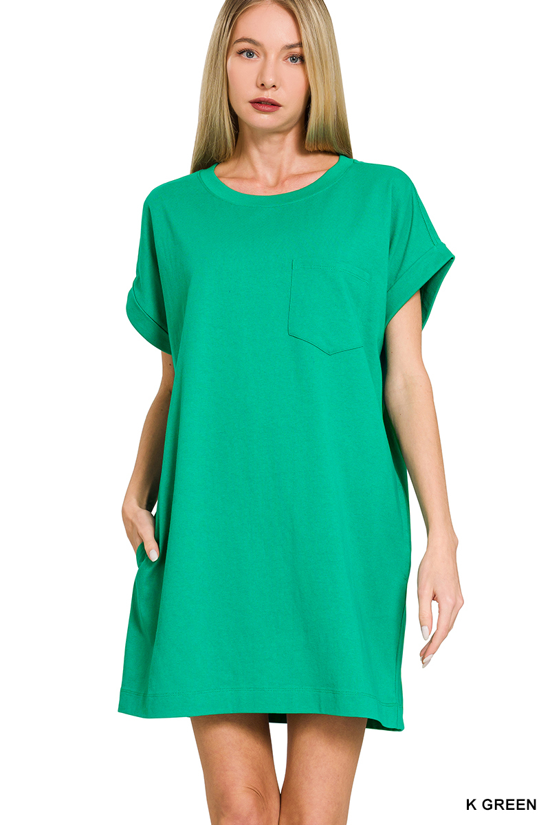 Halo Cotton T-Shirt Dress - Green - Delta Swanky Girl