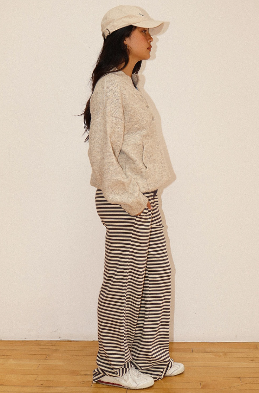 Coastal Two Tone Snap Collar Sweater - Oatmeal - Delta Swanky Girl