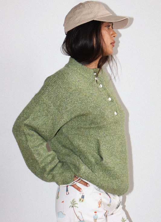 Coastal Two Tone Snap Collar Sweater - Olive - Delta Swanky Girl