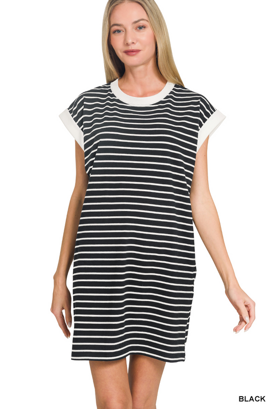 Sloane Striped T-Shirt Dress - Black - Delta Swanky Girl