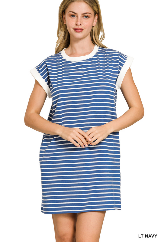Sloane Striped T-Shirt Dress - Navy - Delta Swanky Girl