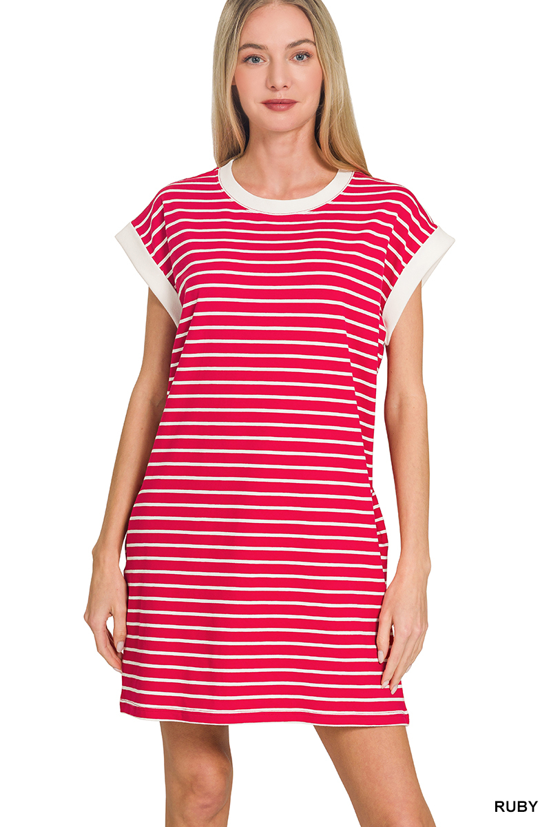 Sloane Striped T-Shirt Dress - Red - Delta Swanky Girl