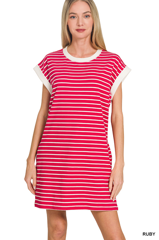 Sloane Striped T-Shirt Dress - Red - Delta Swanky Girl