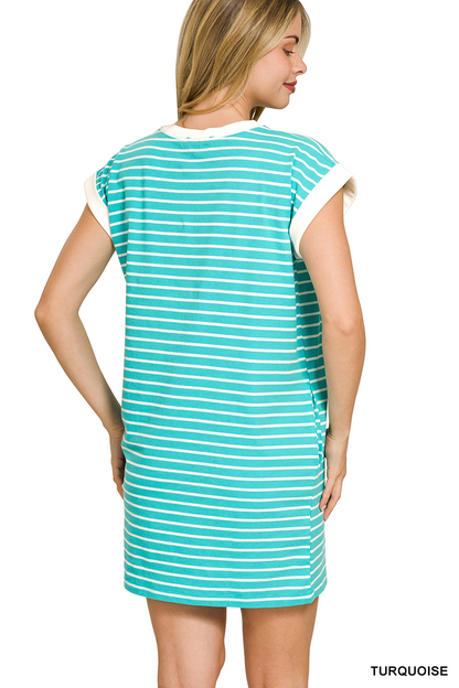 Sloane Striped T-Shirt Dress - Turquoise - Delta Swanky Girl