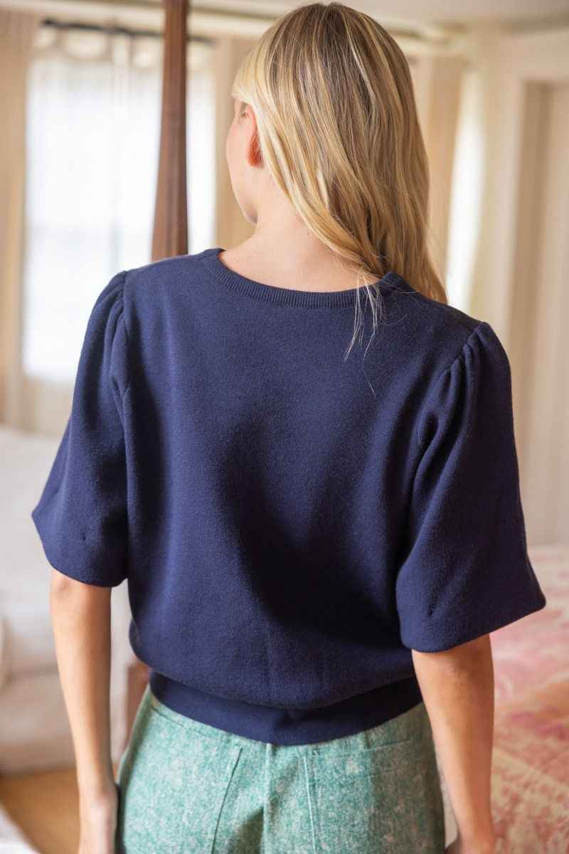 Solstice Bubble Sleeve Top - Navy