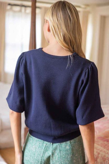 Solstice Bubble Sleeve Top - Navy