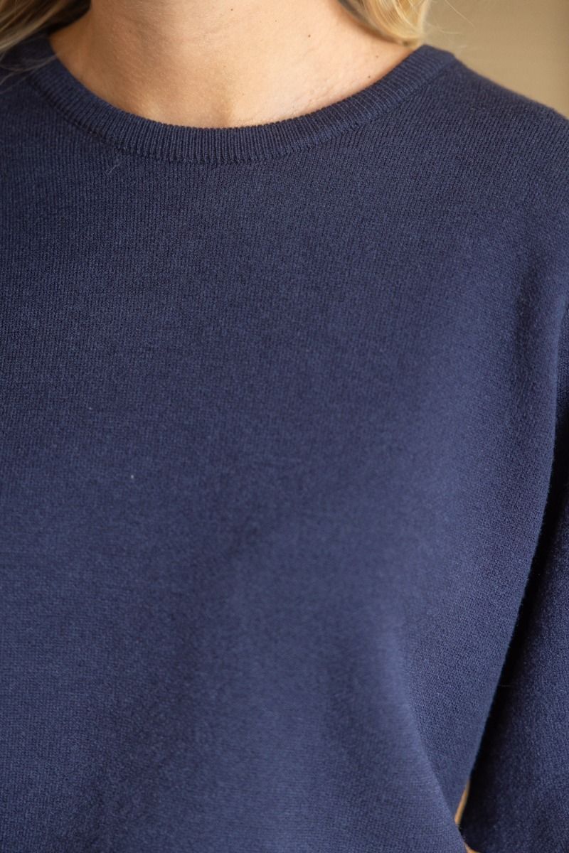 The Navy Society Sweater | Short Sleeve Knit Top