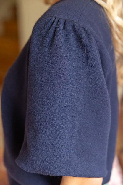 The Navy Society Sweater | Short Sleeve Knit Top