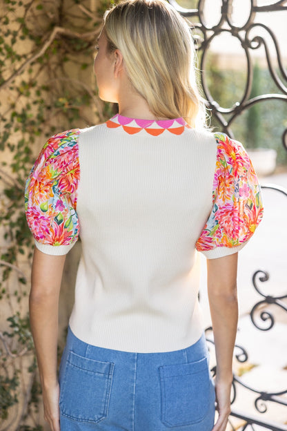 Sunset Blooms Puff Sleeve Top - Delta Swanky Girl