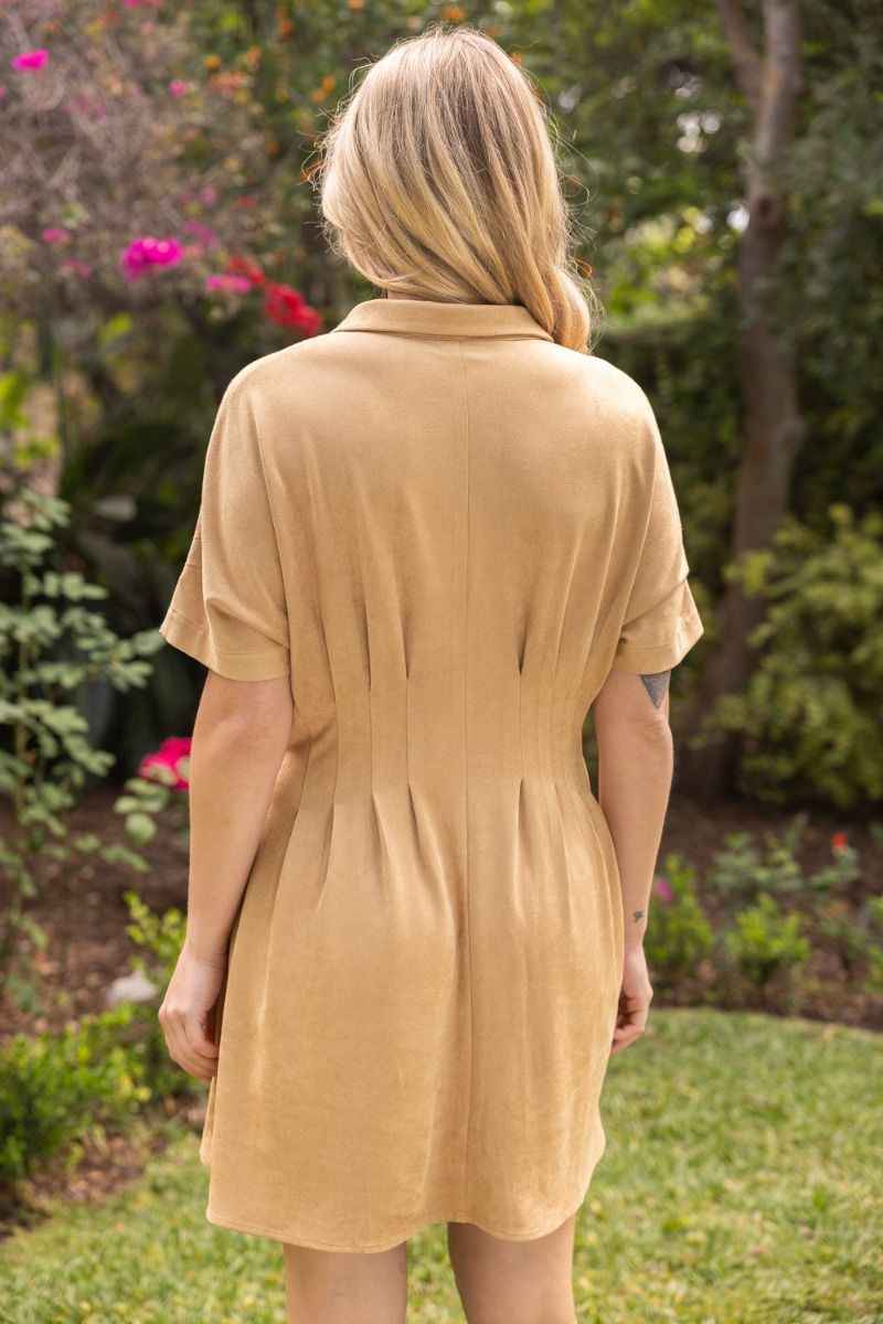 Tobie Pleated Waist Suede Shirt Dress