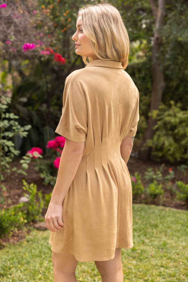 Tobie Pleated Waist Suede Shirt Dress