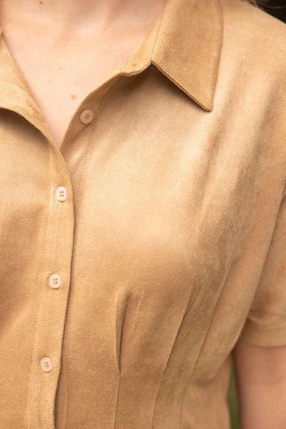 Tobie Pleated Waist Suede Shirt Dress