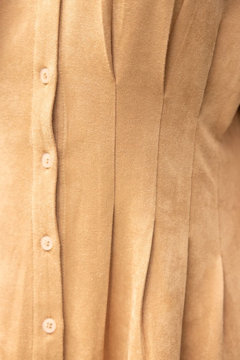 The Taupe Terrace Dress | Faux Suede Button Front Shirt Dress
