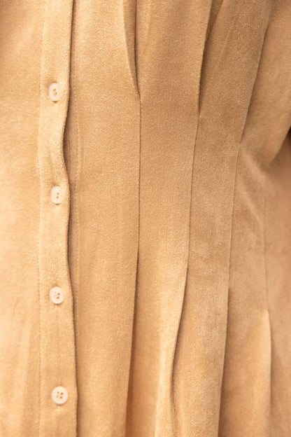 The Taupe Terrace Dress | Faux Suede Button Front Shirt Dress