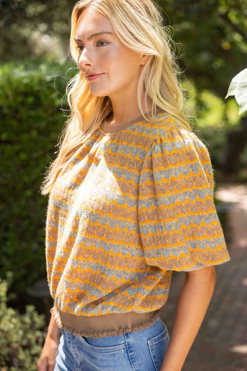 Sunny Views Bubble Sleeve Knitted Top