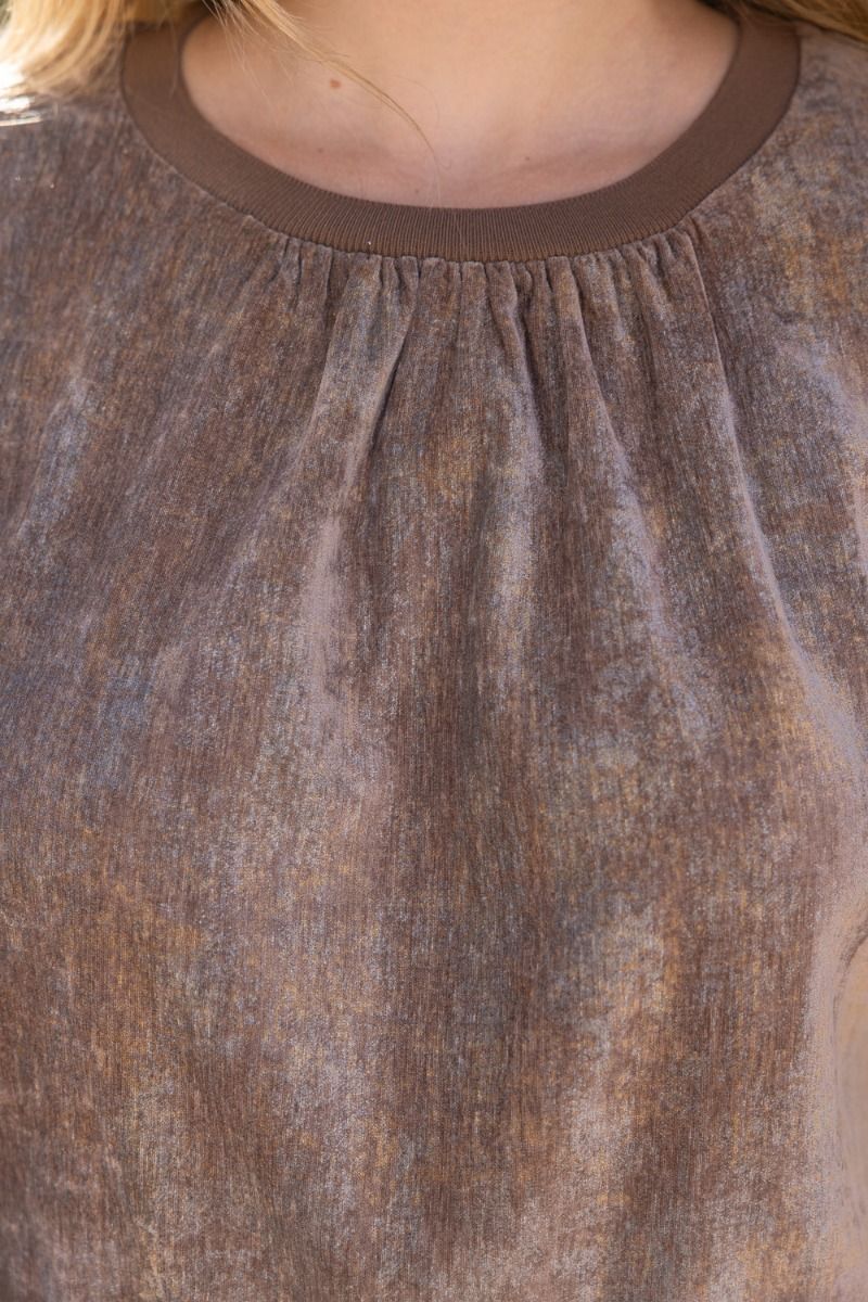 The Golden Harvest Top | Brown Floral Sleeve Ruffle Trim Blouse