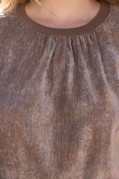 The Golden Harvest Top | Brown Floral Sleeve Ruffle Trim Blouse