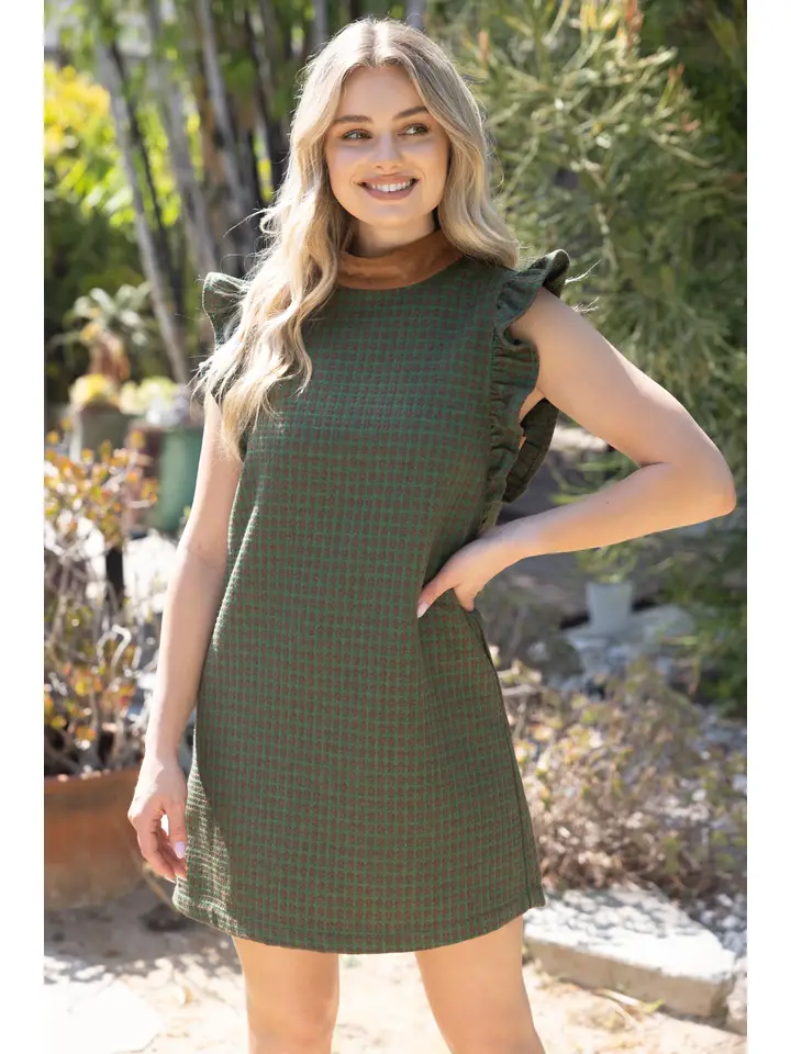 The Olive Heirloom Dress | Plaid Ruffle Sleeve Shift Dress