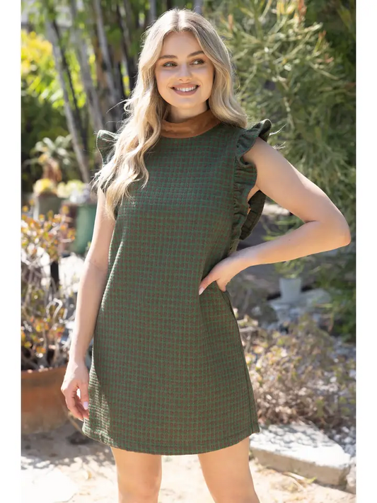 The Olive Heirloom Dress | Plaid Ruffle Sleeve Shift Dress